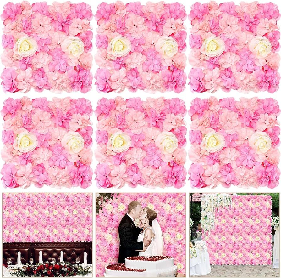 Tigeen 6 Pcs Flower Wall Panels 3D Silk Rose Floral Wall Decorative Faux Flower Wall Background f... | Amazon (US)