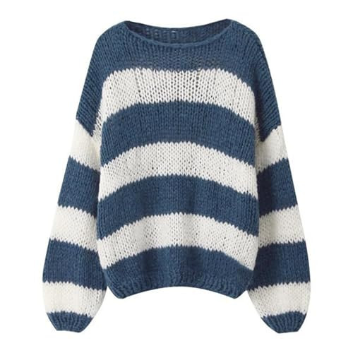 Pinclodly Striped Knit Sweater for Women Loose Long Sleeve Off Shoulder Sweater Y2K Colorful Preppy Sweatshirt Womens Sweater | Amazon (US)