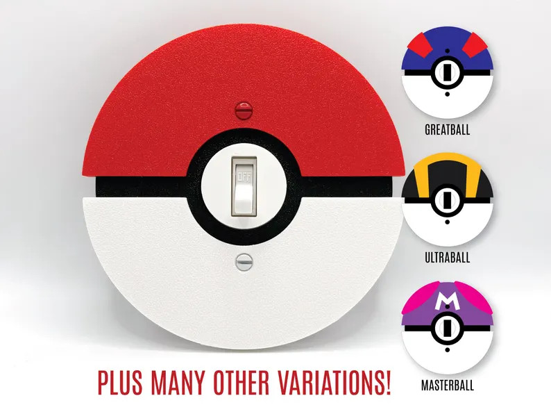 Pokemon Pokeball Light Switch Cover \u2013 Kids Room Decor, Gaming Nursery Decor, Gamer Gift, Pok... | Etsy (Global)