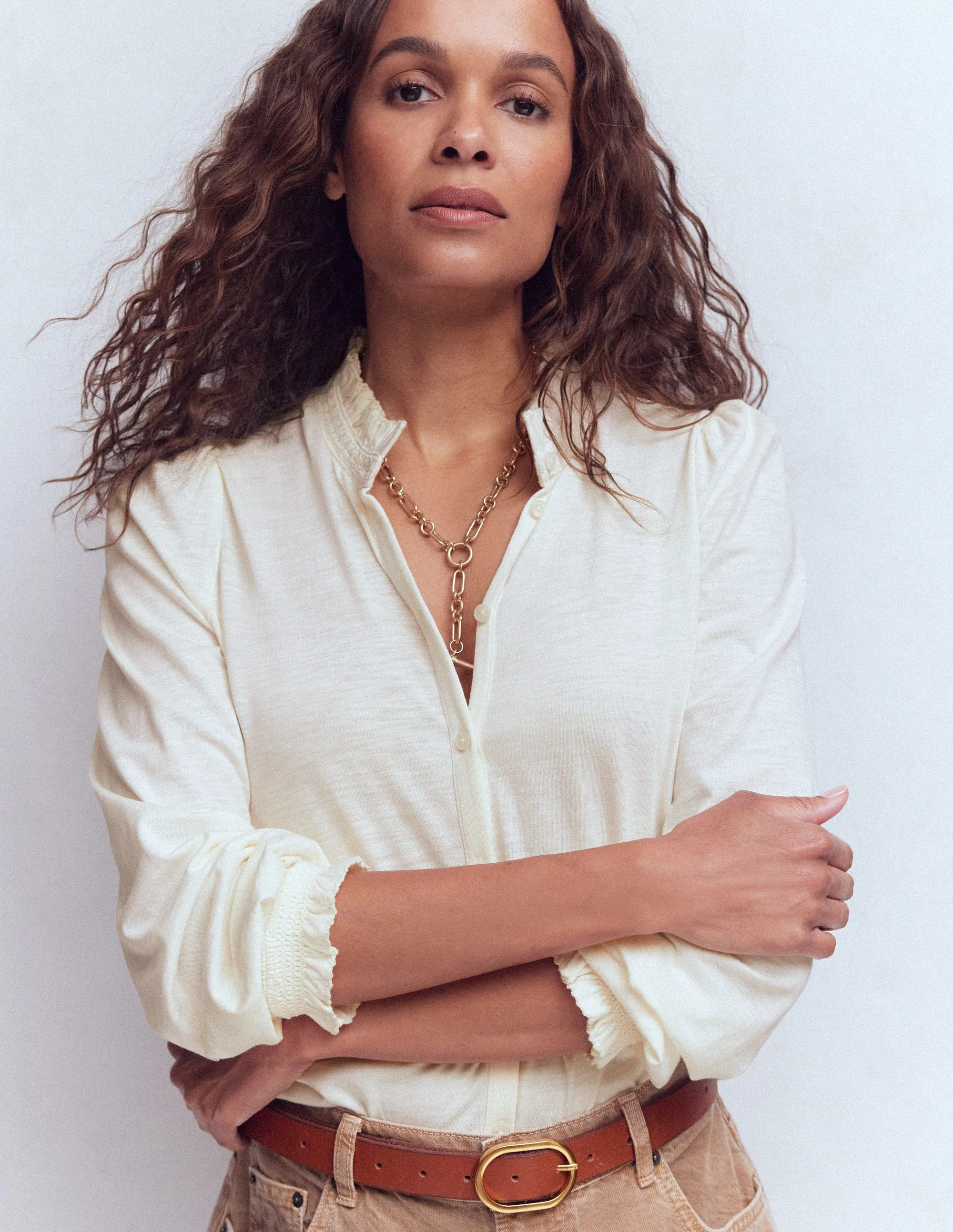 Effie Smocked Detail Shirt-Ivory | Boden UK