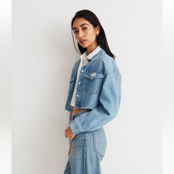 Madewell X Molly Dickson Denim Crop Cut off Jacket Top Size Large | Poshmark