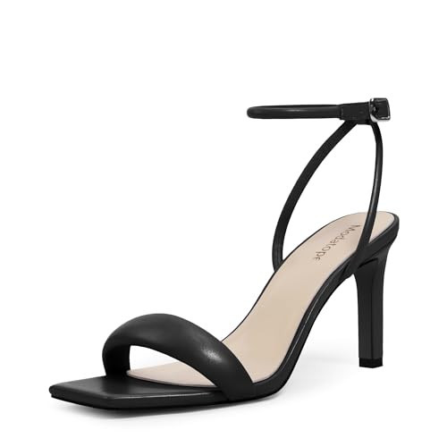 Black Strappy Heels for Women Open Toe Strappy High Heel Sandals Ankle Strap Sandals Heels for Women Size 7 | Amazon (US)