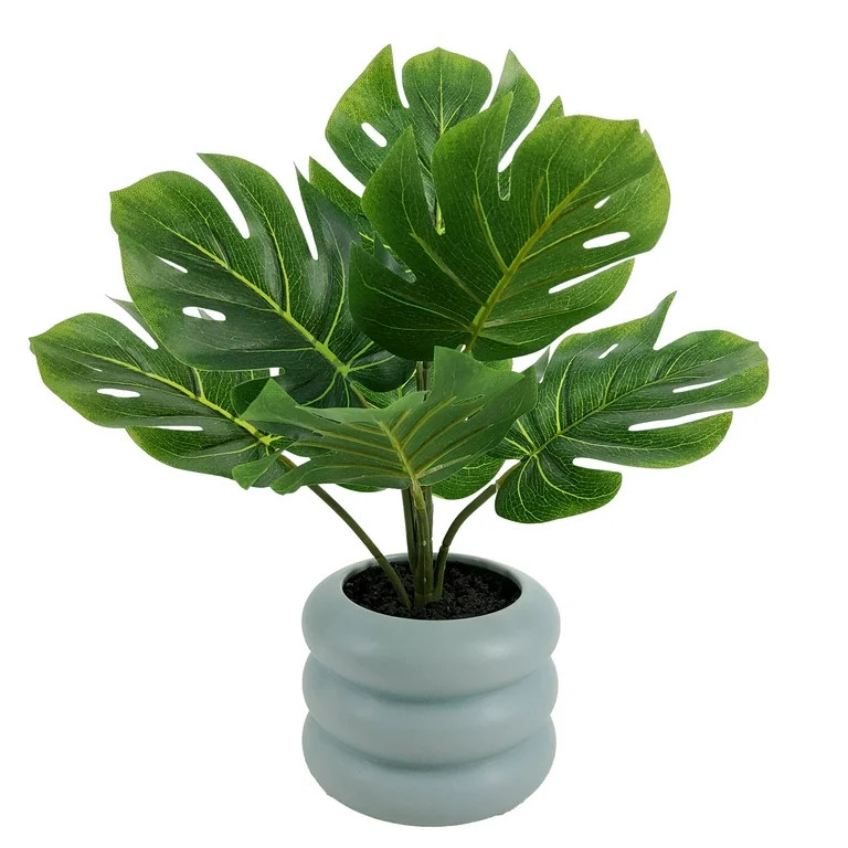 Mainstays 13.5'' Indoor Artificial Monstera with Bubble Vase, Blue Ceramic Vase, Green Monstera | Walmart (US)