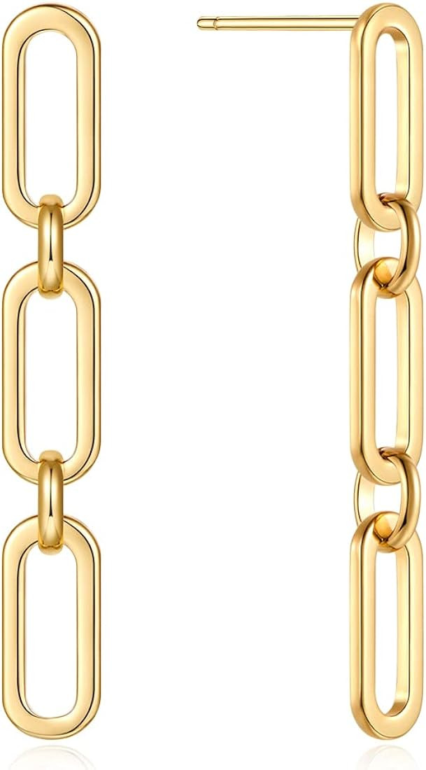 FAMARINE Gold Chain Earrings Drop Dangle Earrings for Women Girls Paperclip Link Chain Earrings | Amazon (US)