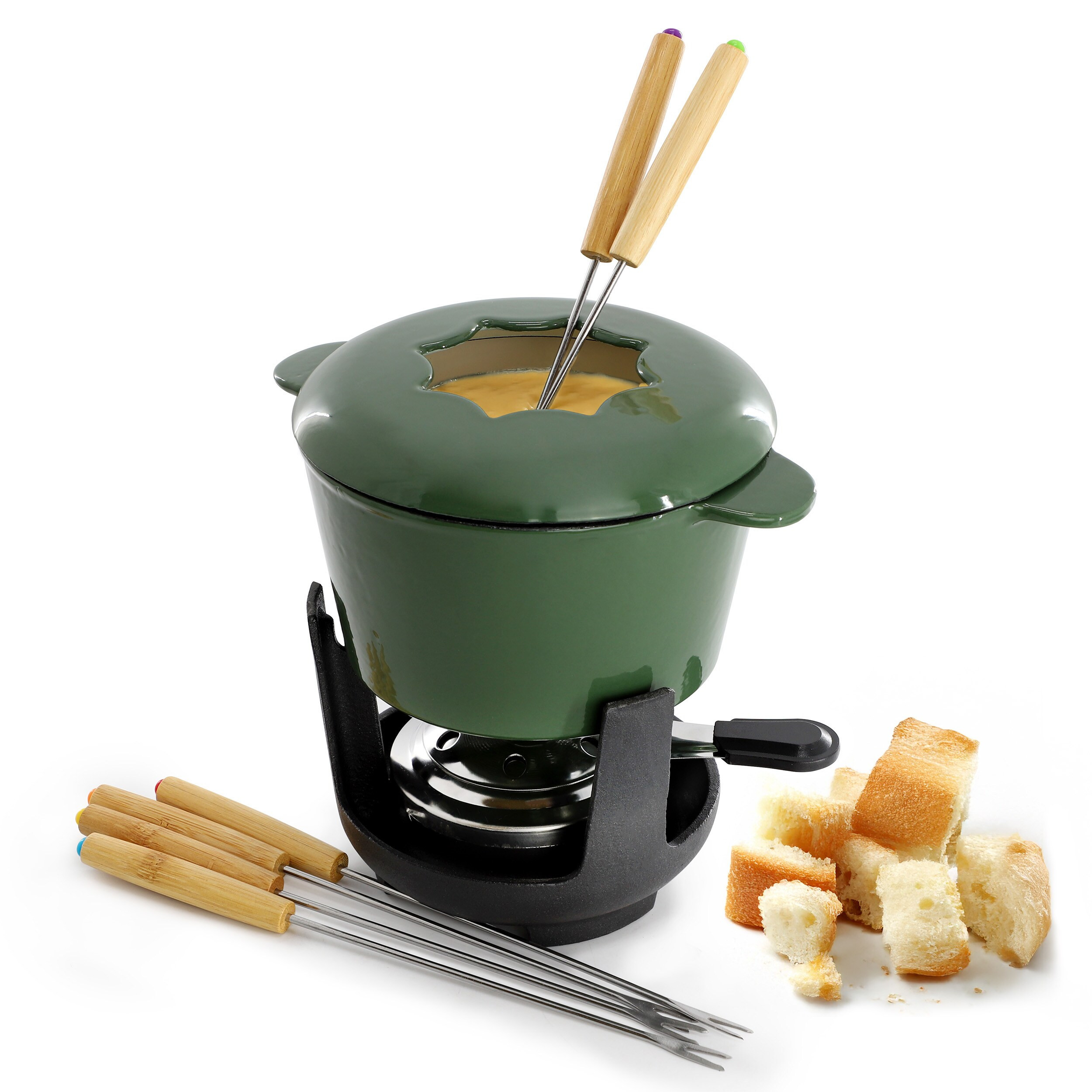 MegaChef Enameled Cast Iron Fondue Pot with 6 Serving Forks in Green Stainless Steel one_size | 962122089M | Lowe's