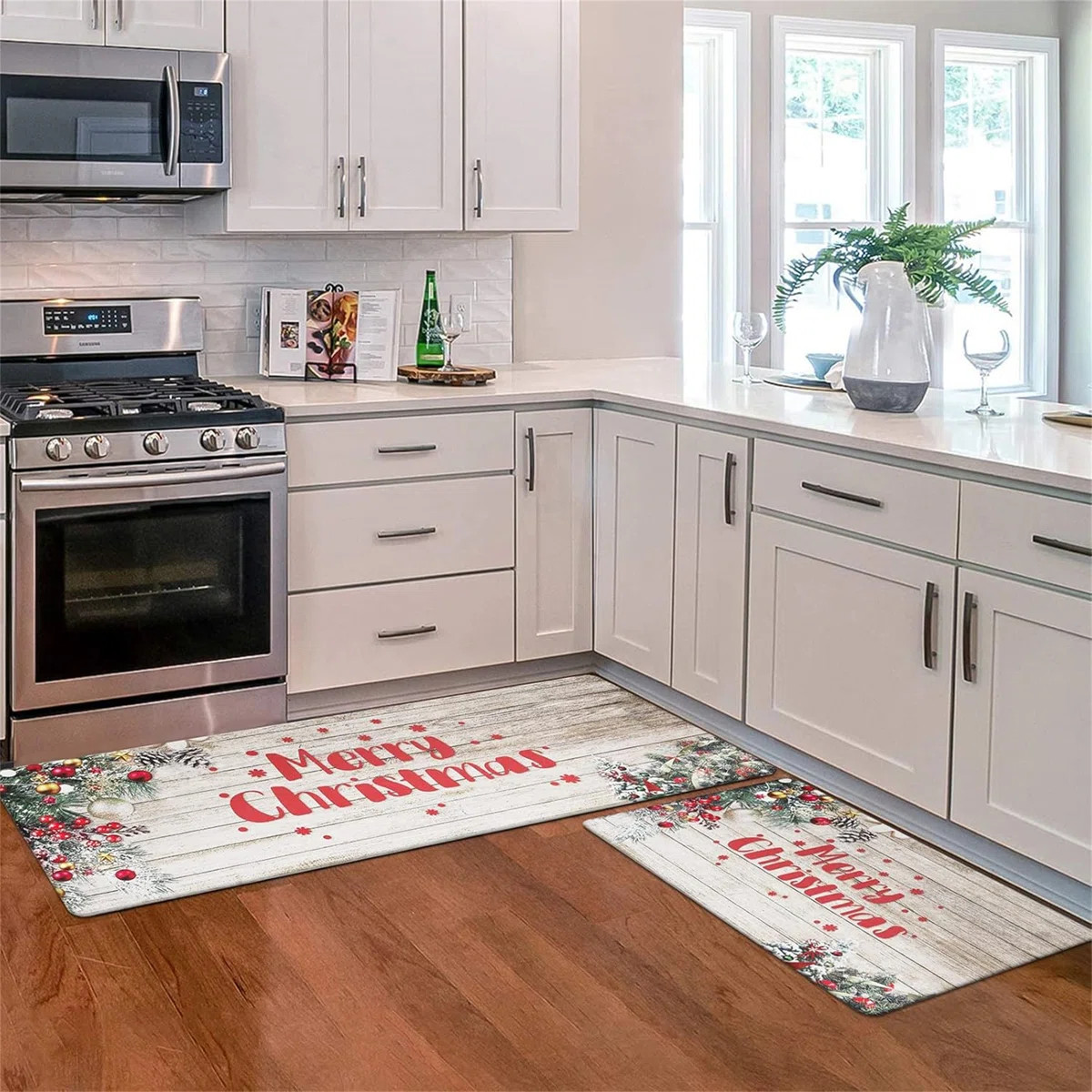The Holiday Aisle® Christmas Ball Ornament Kitchen Rug Set | Wayfair | Wayfair North America