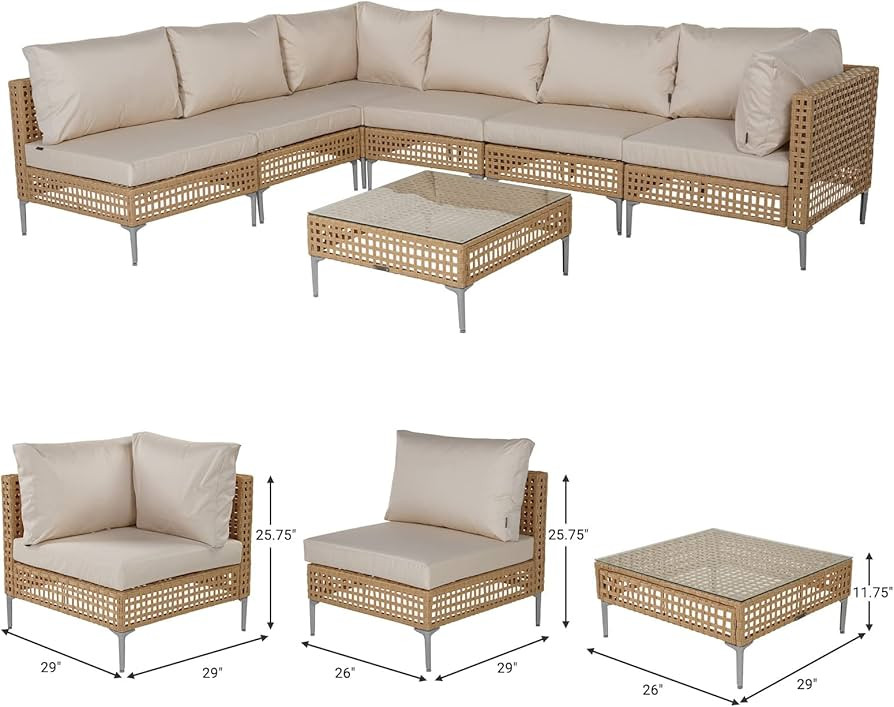 Grand patio 7-Piece Wicker Patio Furniture Set, All-Weather Outdoor Sectional Sofa with Beige Thick  | Amazon (US)