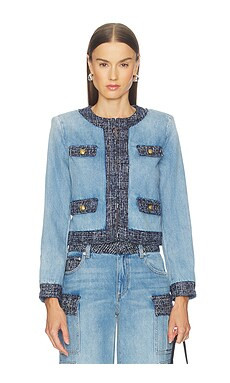 Alice + Olivia Landon Cropped Denim Jacket in Celine Vintage from Revolve.com | Revolve Clothing (Global)