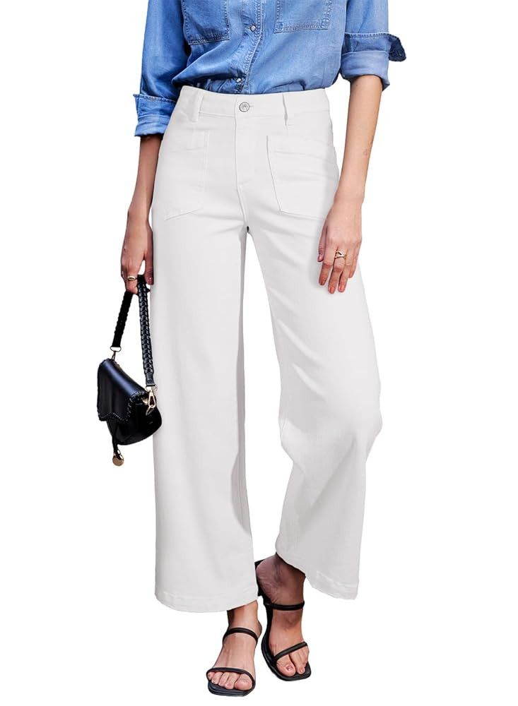 Sidefeel Women's Wide Leg Jeans High Waisted Stretchy Jeans Straight Leg Loose Fit Zimbaplatinum ... | Amazon (US)