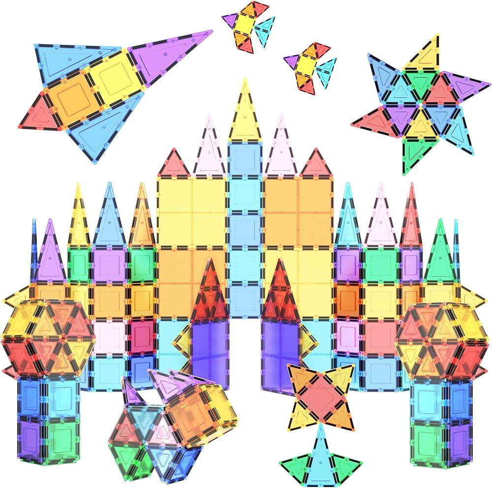 PicassoTiles 100 Piece Set 100pcs Magnet Building Tiles Clear Magnetic 3D Blocks Construction Pla... | Amazon (US)