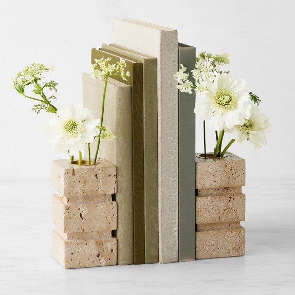 Travertine Bud Vase Book Ends | Williams-Sonoma