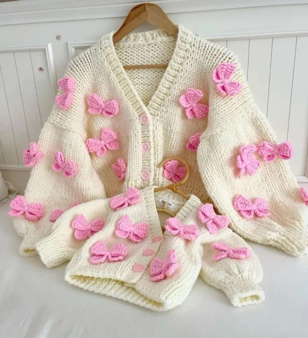 Mom and Daughter Pink Floral Crochet Cardigan – Handmade Matching Set - Etsy | Etsy (US)