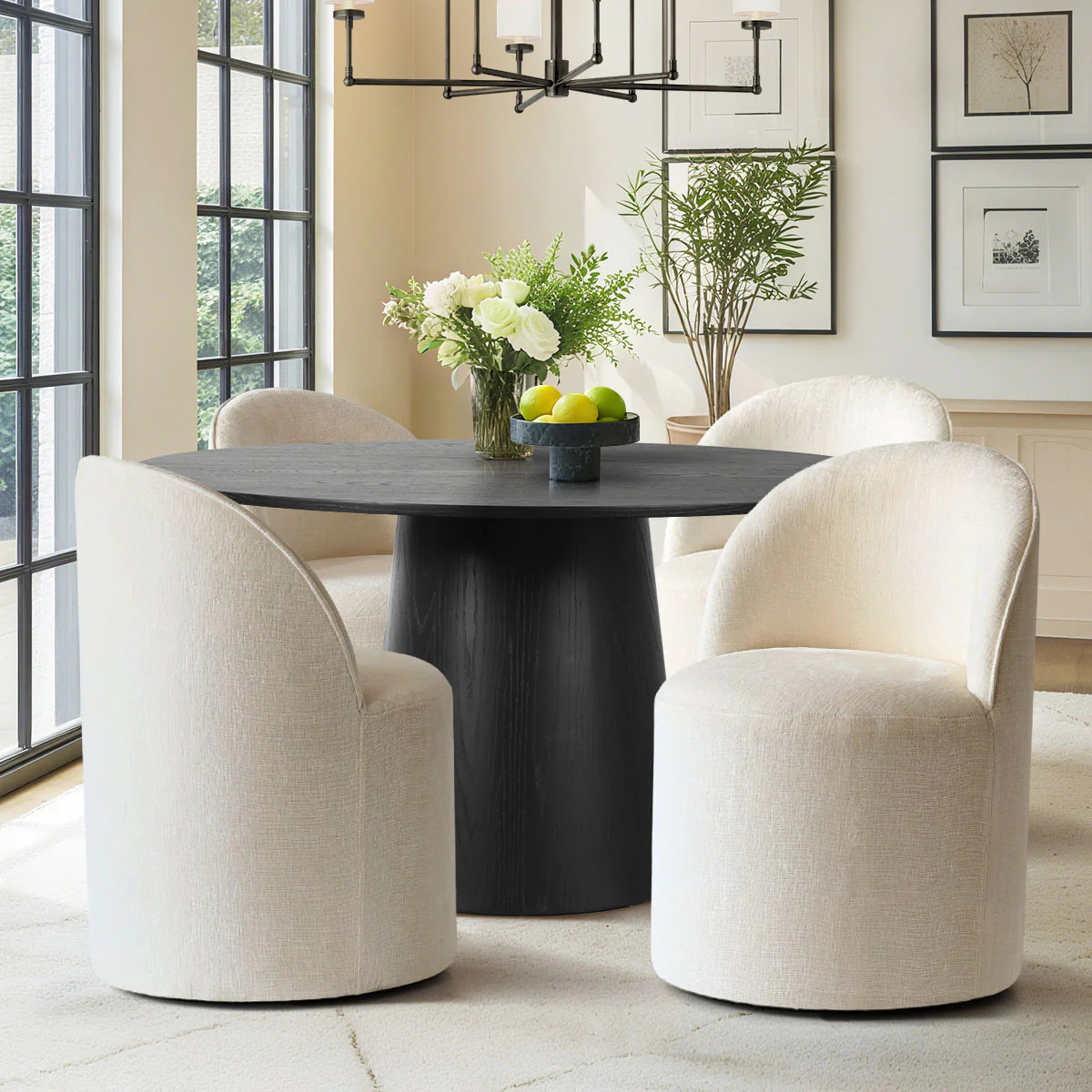 Orchid & Doris 52" Round Black Dining Table Set for 4 (5-Piece) | Pop Maison