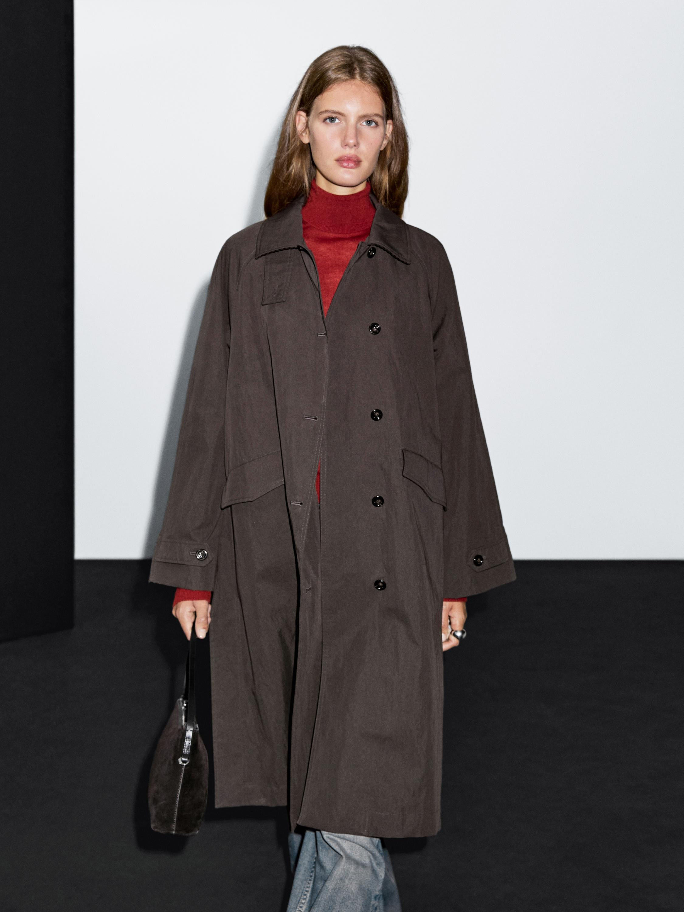 Trenchcoat aus Baumwollmischgewebe mit Corddetail | Massimo Dutti DE