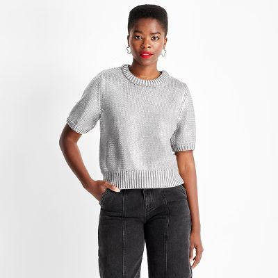 Women's Short Sleeve Crewneck Sweater - Future Collective Metallic Gray | Target