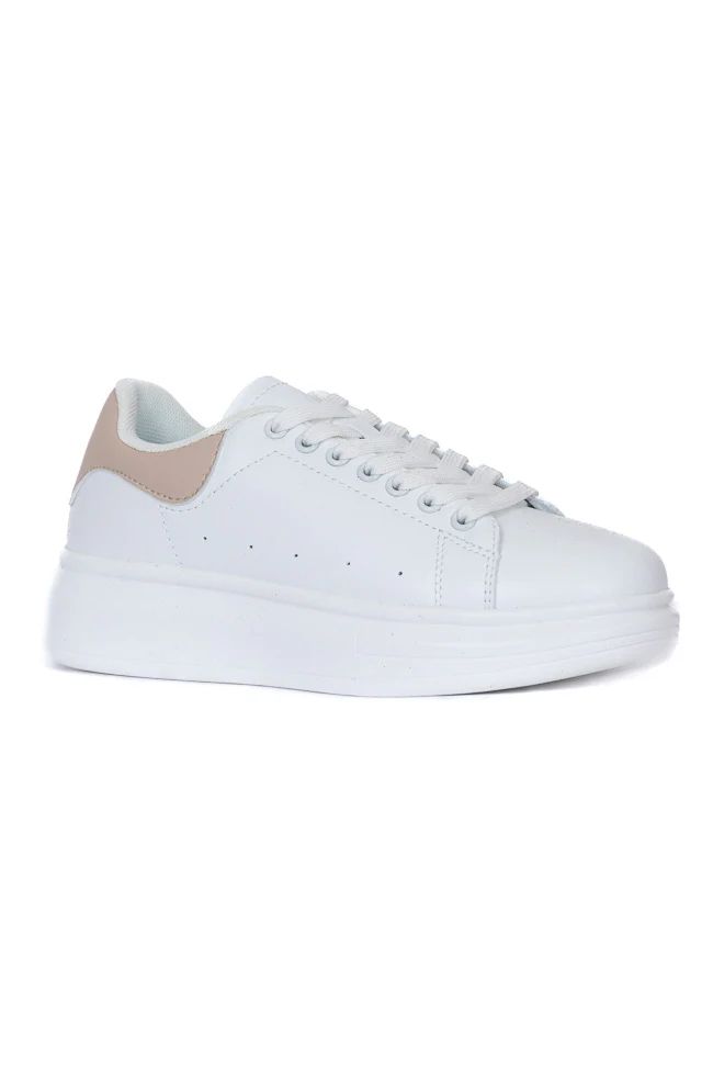 Karlie Taupe Heel White Sneaker | Pink Lily