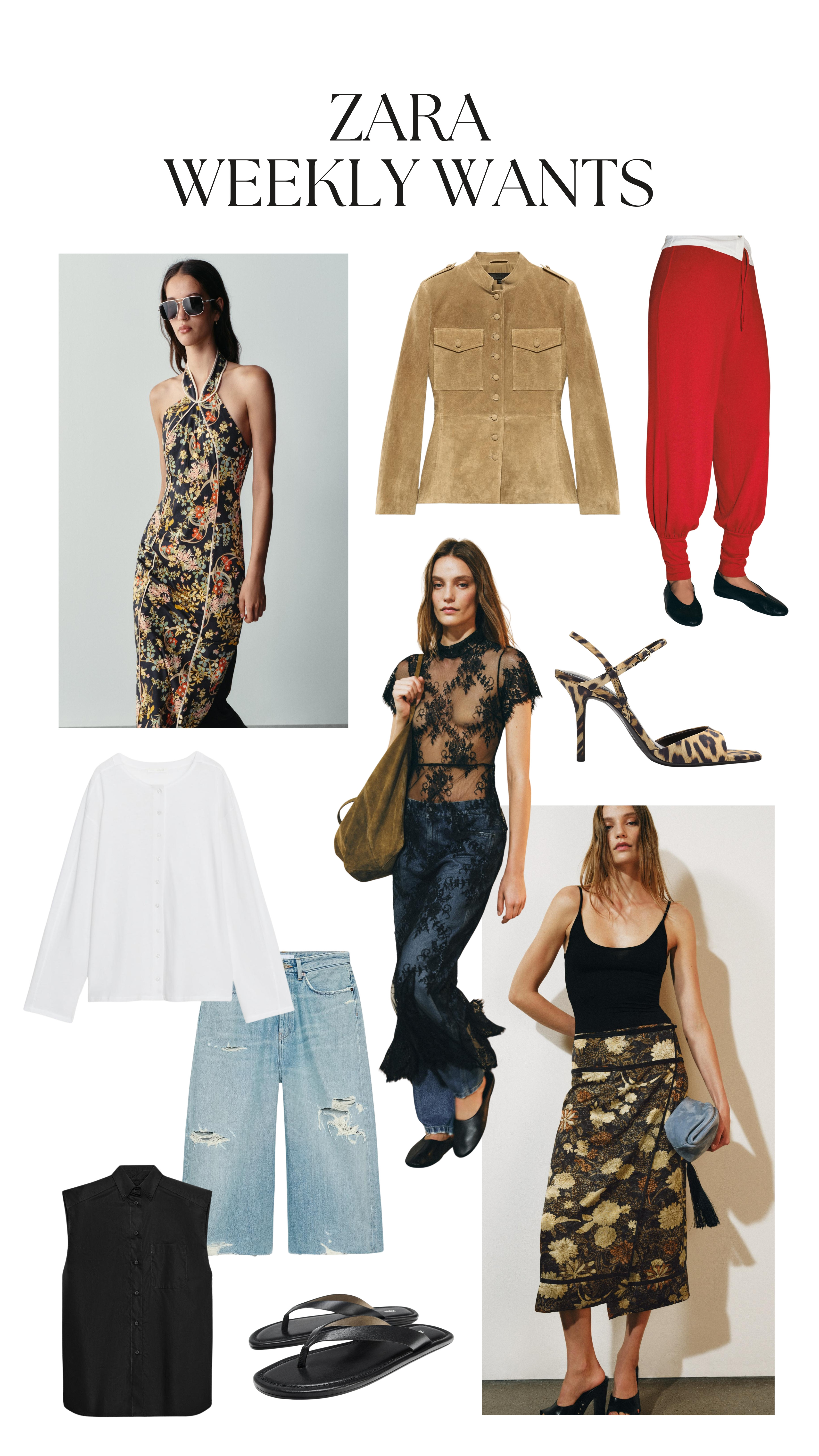 Zara favourites this week

balloon trousers, midi dress, midi skirt, printed skirt, jorts, button up shirt, lace dress, suede jacket, early autumn 

 #LTKsummer #LTKautumn #LTKdresses