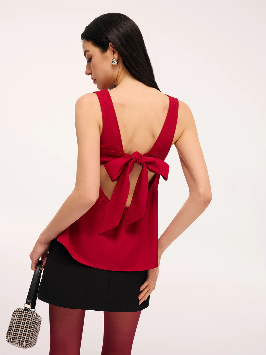Backless Bow Detail Sleeveless Top | Commense