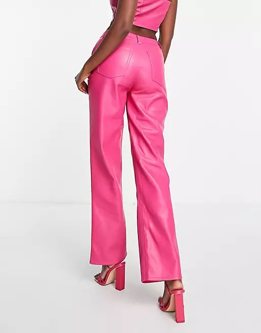 ASOS DESIGN faux leather straight leg pants in pink - part of a set | ASOS (Global)