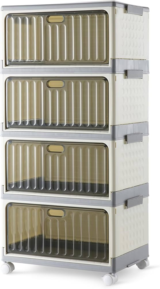 Amazon Basics 4-Tier Storage Bins with Lids, Stackable and Collapsible, 23QT per Tier | Amazon (US)