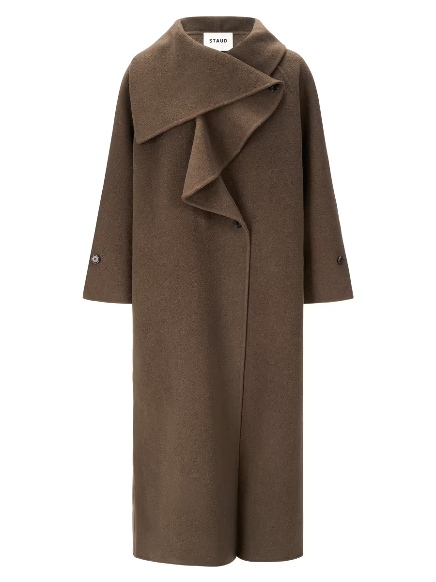 Staud Noah Wool-Blend Asymmetric-Lapel Long Coat | Saks Fifth Avenue | Saks Fifth Avenue