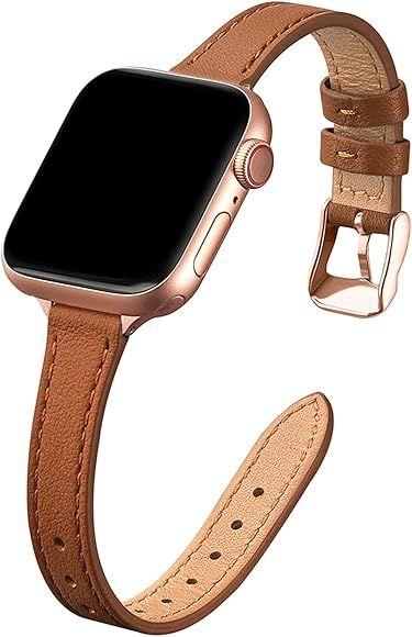 STIROLL Slim Leather Bands Compatible with Apple Watch Band 38mm 40mm 41mm 42mm 44mm 45mm 49mm, T... | Amazon (US)