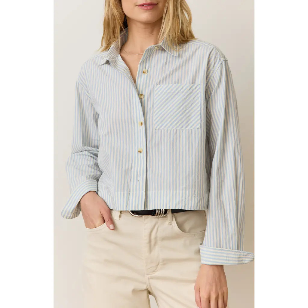 Marine Layer Stripe Boxy Crop Shirt in Harbor Stripe at Nordstrom, Size X-Large | Nordstrom