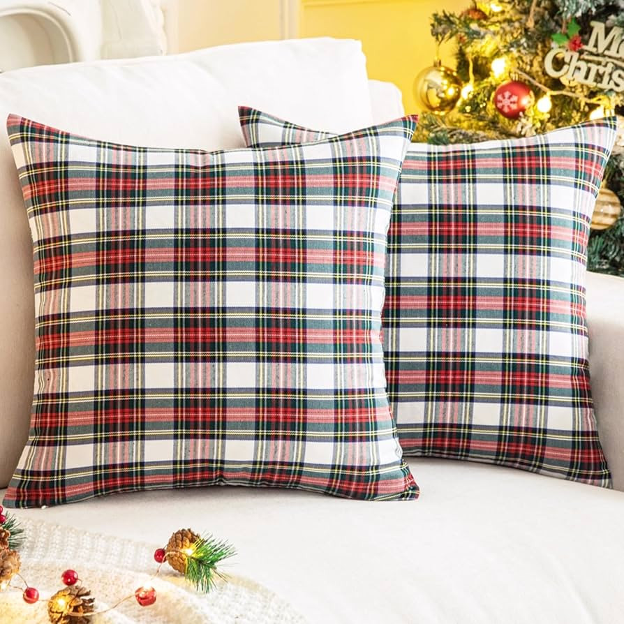 AQOTHES Pack of 2 Christmas Plaid Decorative Throw Pillow Covers Scottish Tartan Cushion Case for... | Amazon (US)