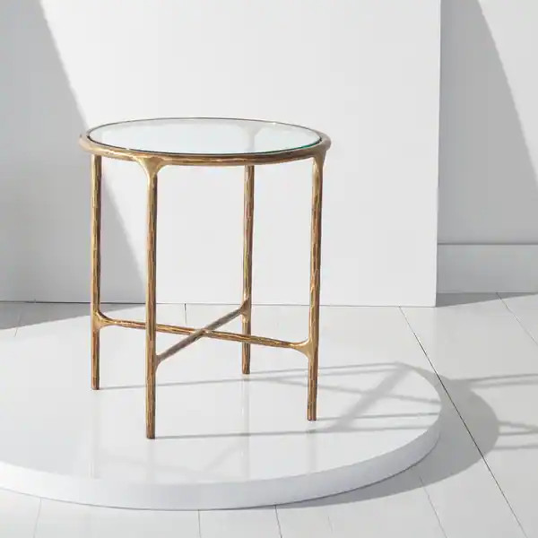 SAFAVIEH Couture Jessa Forged Metal Round End Table - 18" W x 18" L x 20" H - White/Brass | Bed Bath & Beyond