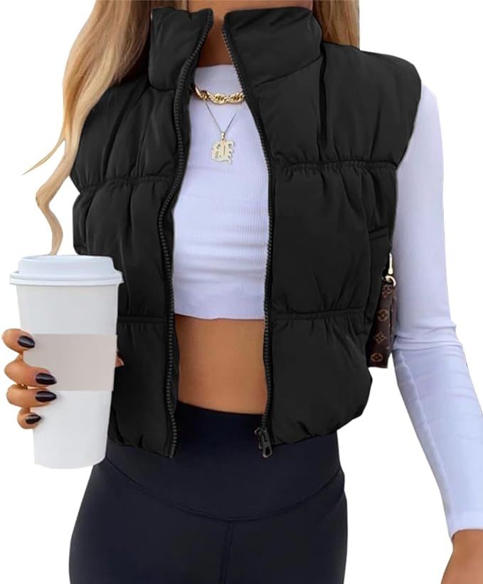 SySea Women's Crop Puffer Vest Winter Zip Up Lightweight Sleeveless Warm Outerwear Padded Coat | Amazon (US)