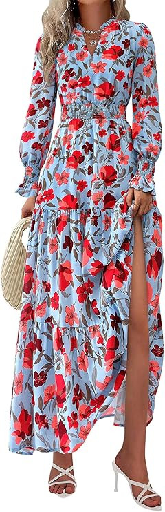 PRETTYGARDEN Women's Floral Maxi Dress 2026 Fall Long Sleeve V Neck A Line Long Flowy Spring Part... | Amazon (US)