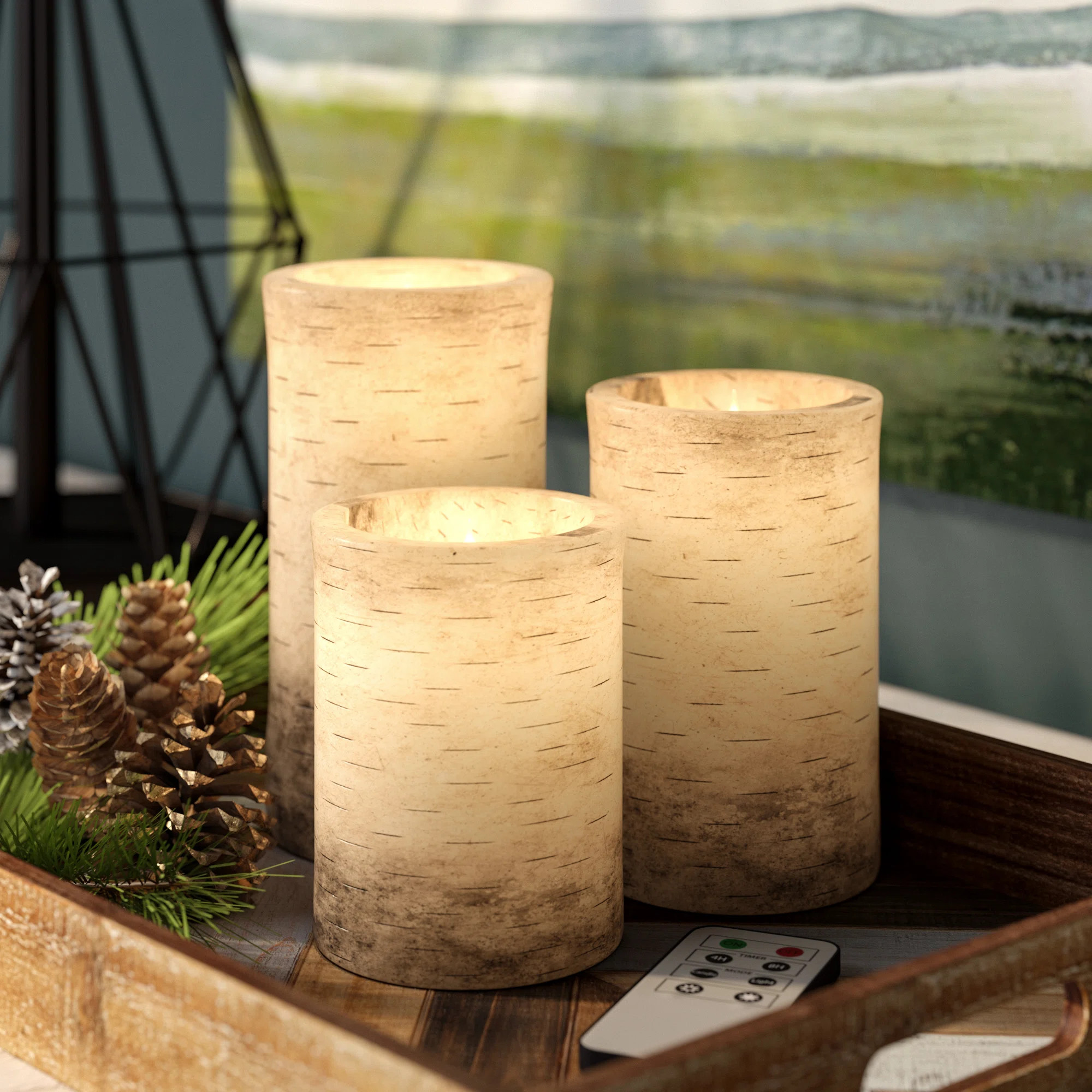 August Grove® 3 Pieces Vanilla Scented Flameless Candles - Faux Birch Bark LED Candles with Remo... | Wayfair North America