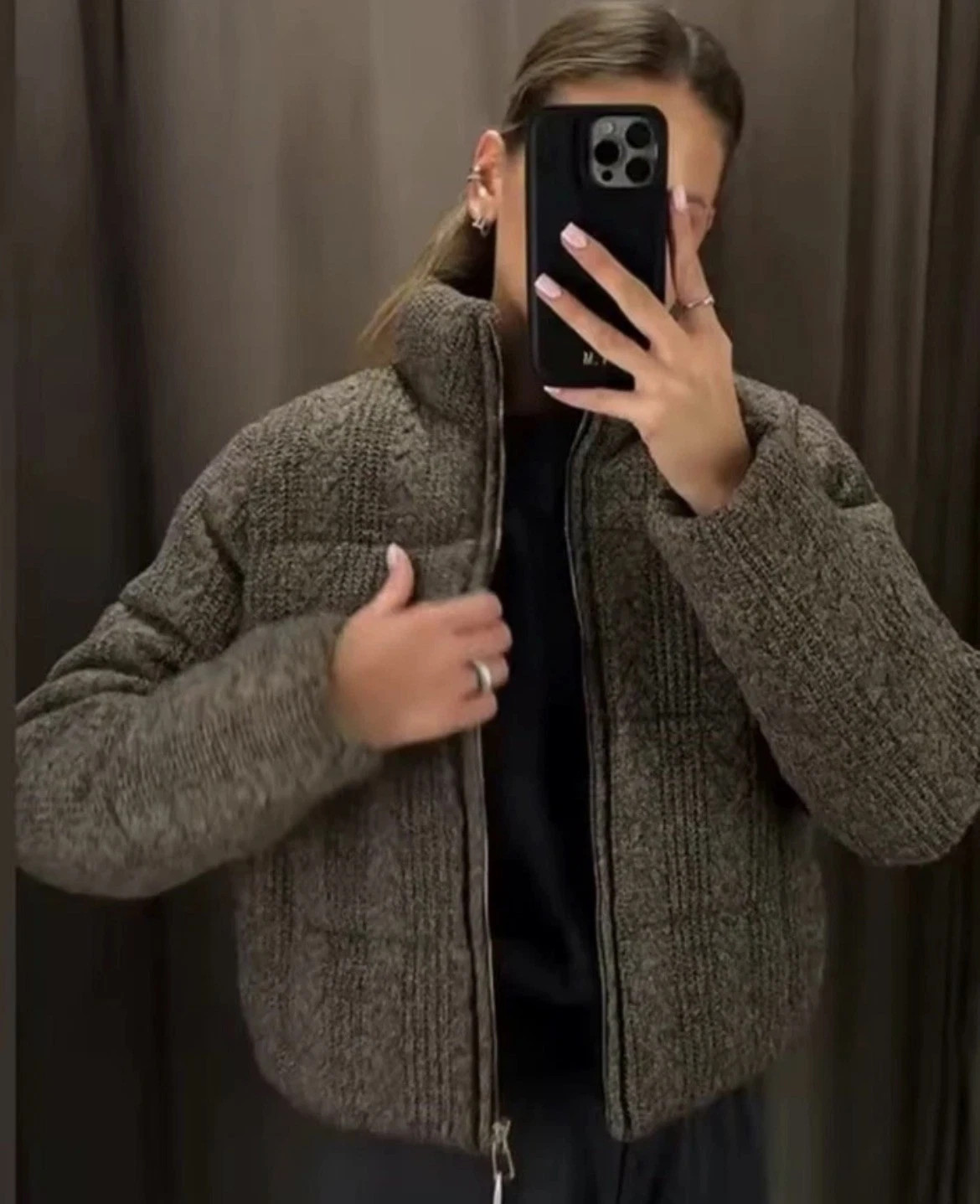Zara QUILTED CABLE KNIT BOMBER ANORAK WITH THERMAL INSULATION 6318/223 S | eBay | eBay US