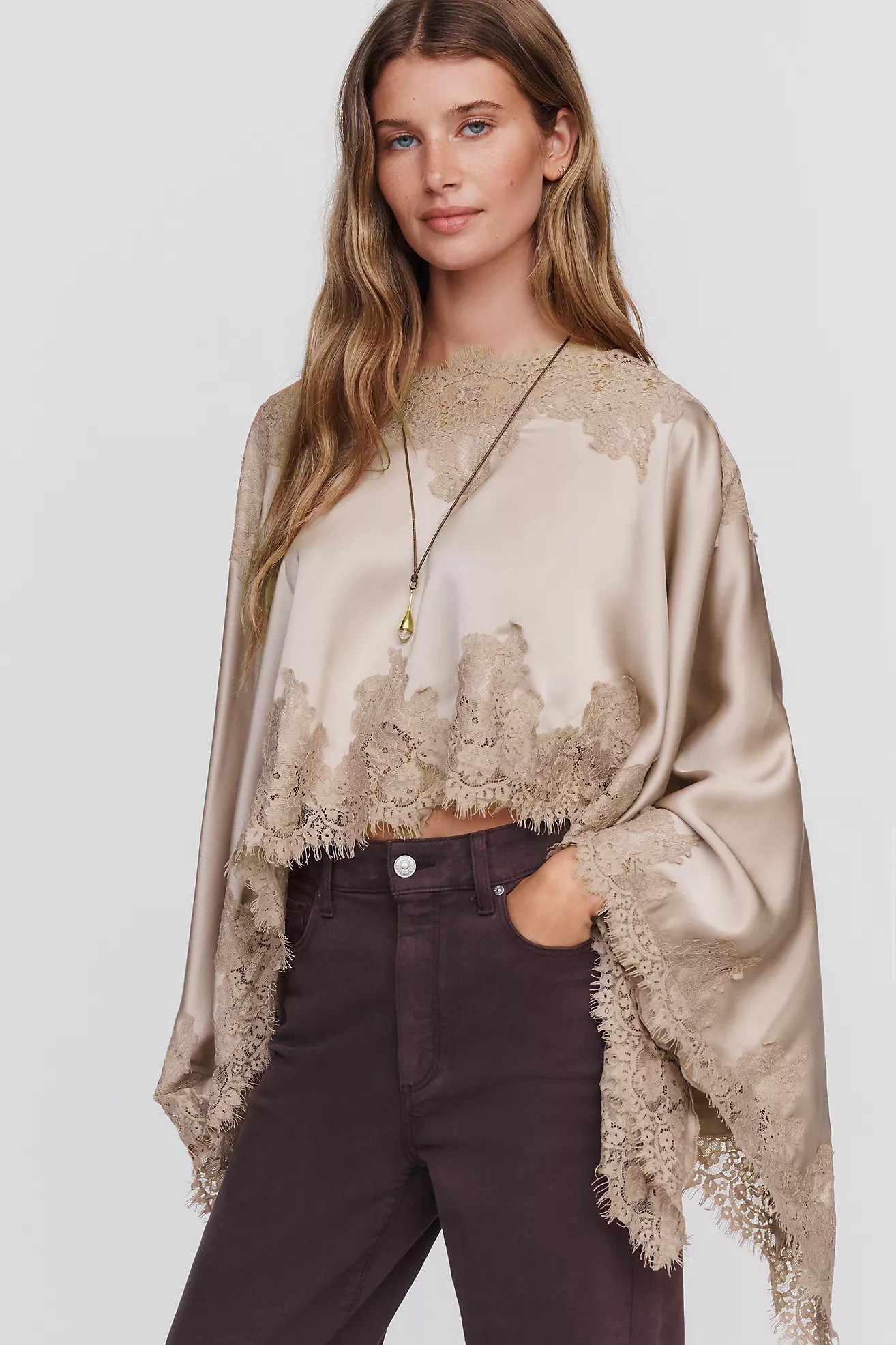 Satin Lace Poncho Top | Anthropologie (US)