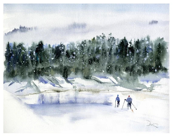 Gold Creek Pond Snowshoe Watercolor painting Abstract Snow | Etsy | Etsy (US)