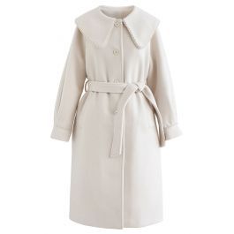 Pearl Edge Button Down Longline Wool-Blend Coat in Cream | Chicwish