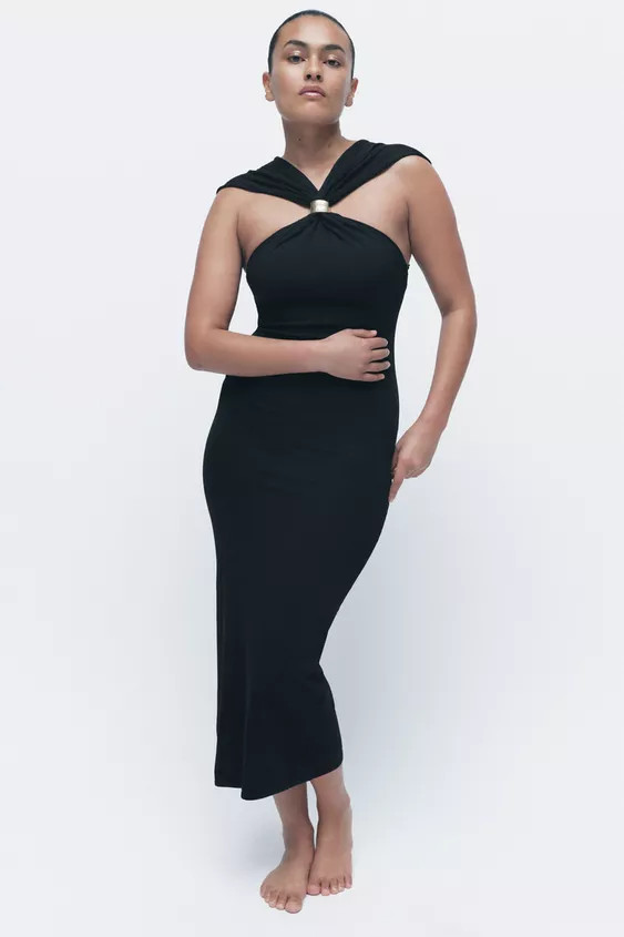 GOLD APPLIQUÉ HALTER DRESS | Zara US