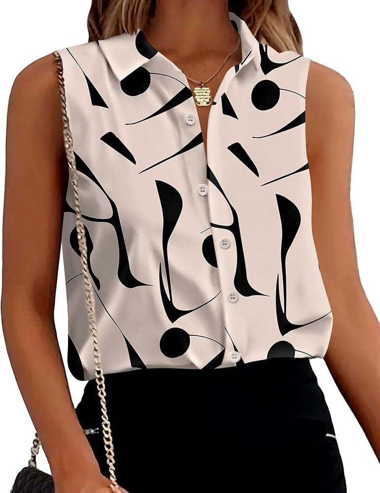 Zeagoo Women's Sleeveless Button Down Shirts Blouses Solid Casual Basic V Neck Tank Tops for Work... | Amazon (US)