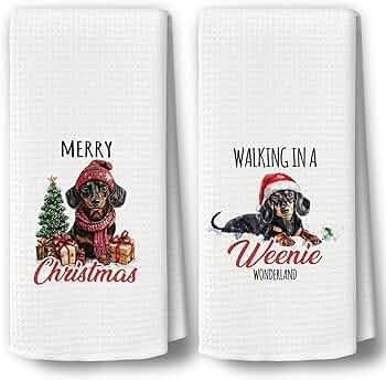 Christmas Dog Kitchen Towels Decor Set of 2 - Funny Dog Xmas Holiday Hand Tea Towels, Retro Dachs... | Amazon (US)