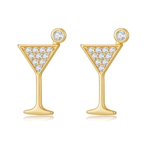 18K Gold Plated Martini Cocktail Stud Earrings with Zircon Accents Dainty Delicate Glamorous Crystal Stud Earrings for Women | Amazon (US)