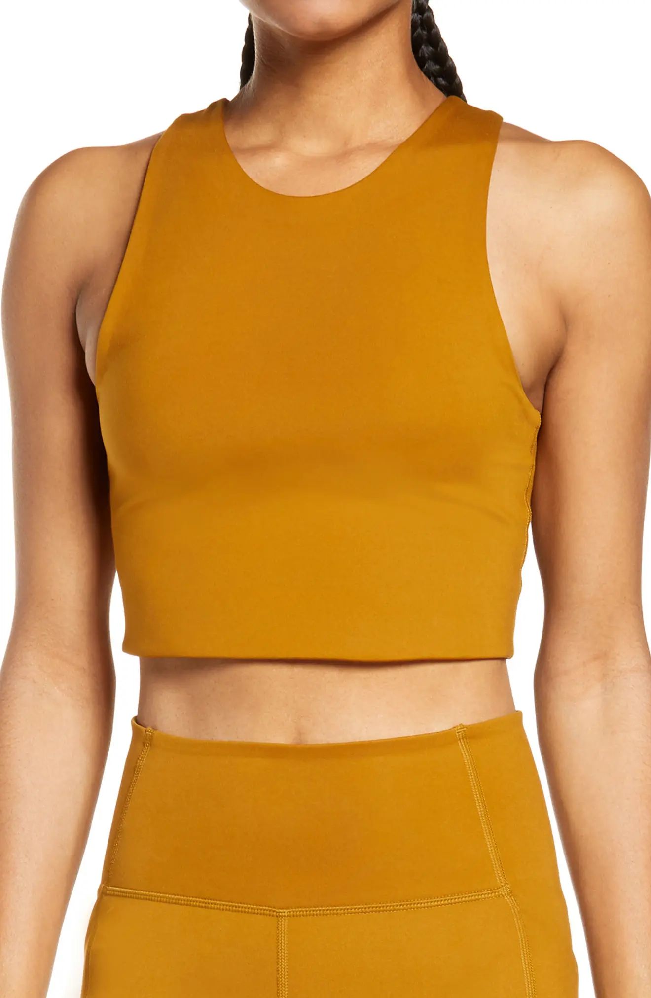 Girlfriend Collective Dylan Longline Racerback Sports Bra, Size X-Small in Saddle at Nordstrom | Nordstrom