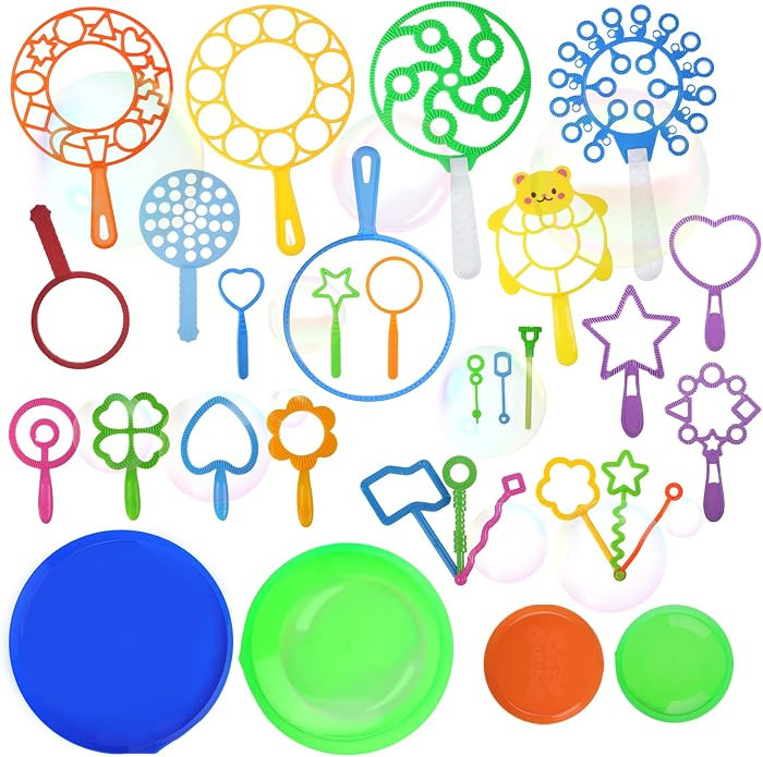 Bubble Wands Set, 28 Pcs Large Bubble Wand with Tray, Great for Kids Summer Outdoor Bubble Party ... | Amazon (US)