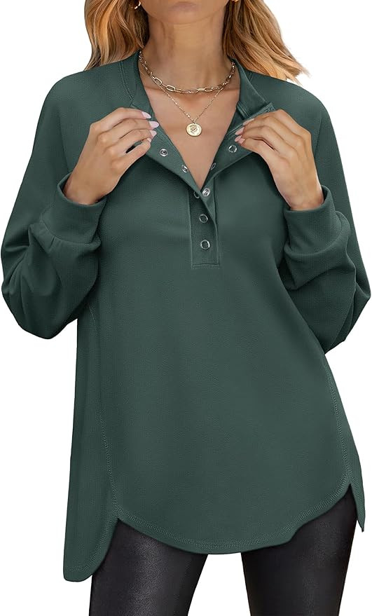 ANRABESS Women's Long Sleeve Henley Tops Tunic Sweatshirt Loose Slit Casual Button Shirts Pullove... | Amazon (US)