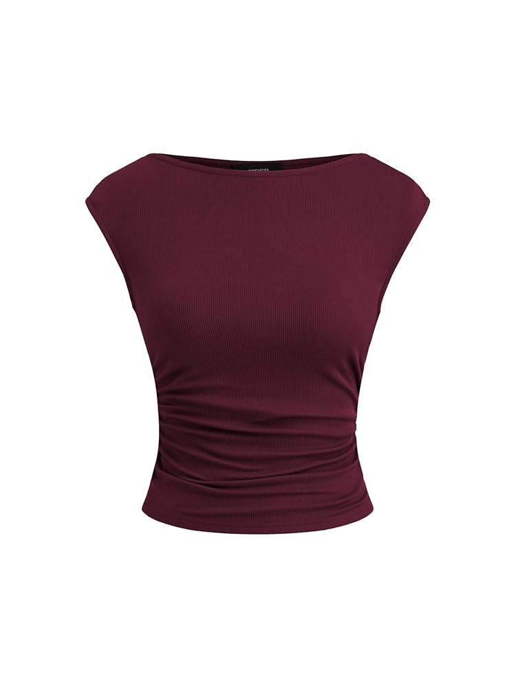 CIDER Women's Ruched Tank Top Boat Neck Sleeveless Top Knit Slim Fit Tank Top | Amazon (US)
