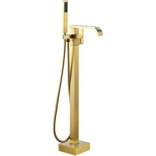 Single-Handle Freestanding Floor Mount Roman Tub Faucet Bathtub Filler with Hand Shower in. Brushed Gold | The Home Depot