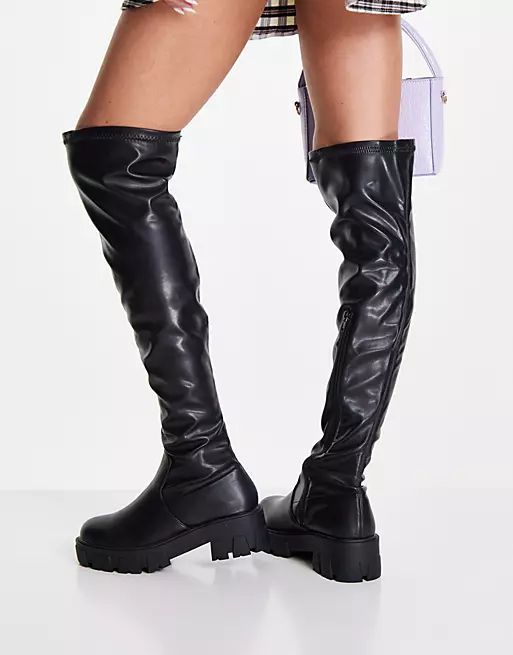 Glamorous over the knee chunky flat boot in black | ASOS | ASOS (Global)
