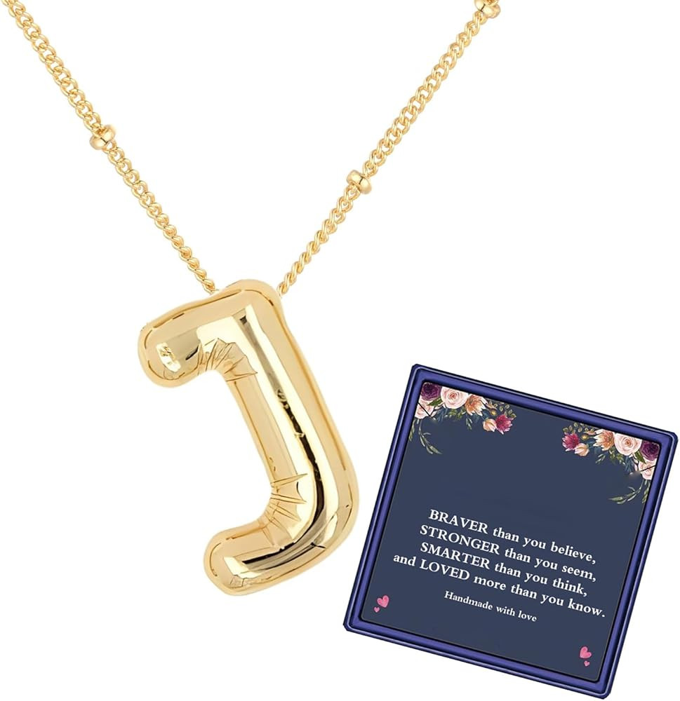 Bubble Letter Necklace For Women,Dainty Balloon Initial Necklaces 18k Gold Plated Chain Pendant A... | Amazon (US)