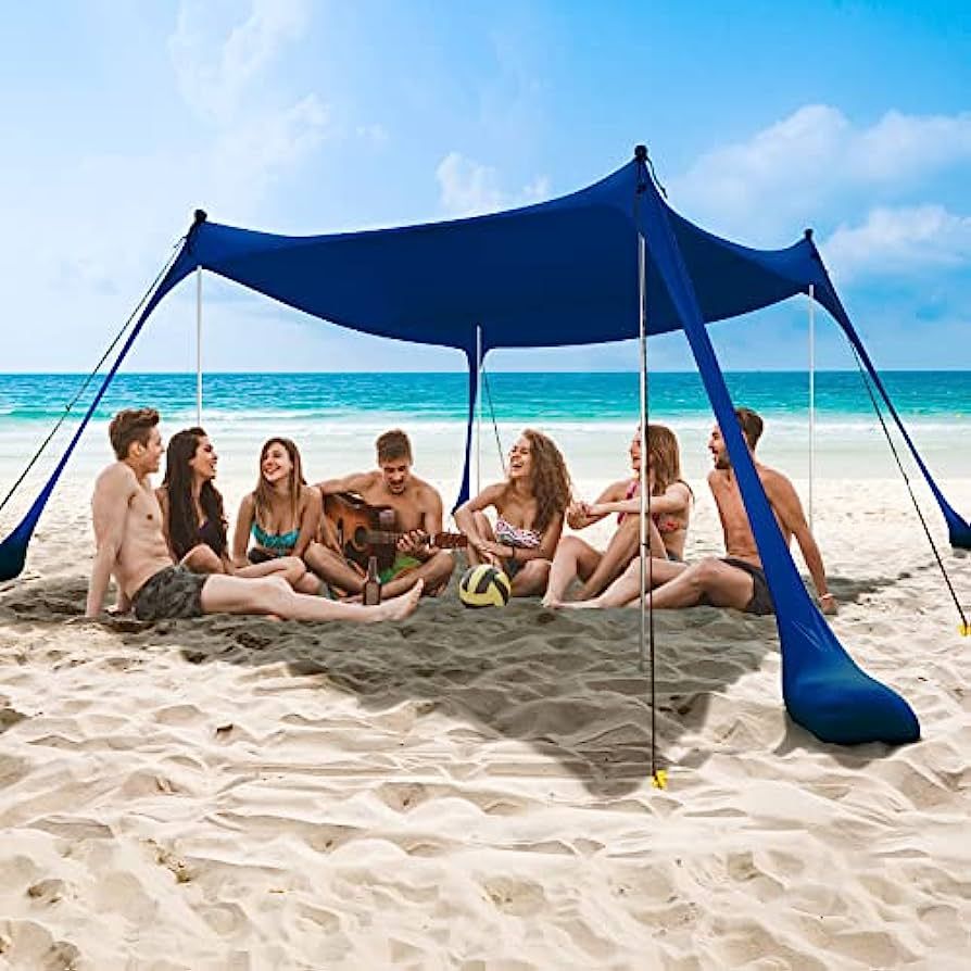COMMOUDS Beach Tent Pop Up Sun Shelter, Portable Beach Canopy Shade with 4 Poles for Beach, Campi... | Amazon (US)
