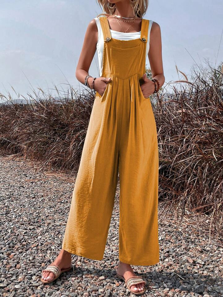 SHEIN LUNE Solid Pocket Overall Jumpsuit Without Tank Top | SHEIN