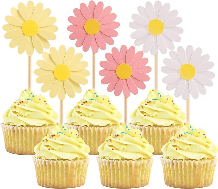 24Pcs Daisy Cupcake Toppers Flower Cake Topper Decorations Daisy Cake Decorations Chrysanthemum C... | Amazon (US)